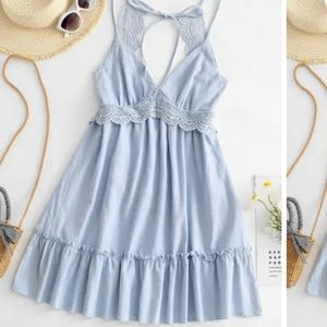 Zaful mini dress flounce hem crochet insert dress